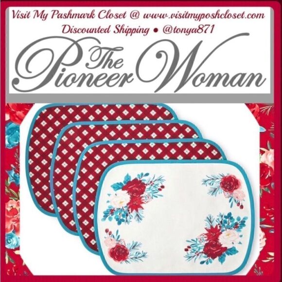 🦋 New Pioneer Woman Wishful Winter Fabric Placemats, Set of 4 - Picture 1 of 5